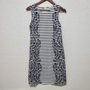 Boden Porto striped floral shift dress white blue